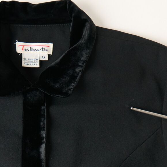 Vtg Talbots Blazer Jacket Womens 6 Black Velvet Trim Single Breasted Cropped 90s - Picture 7 of 9